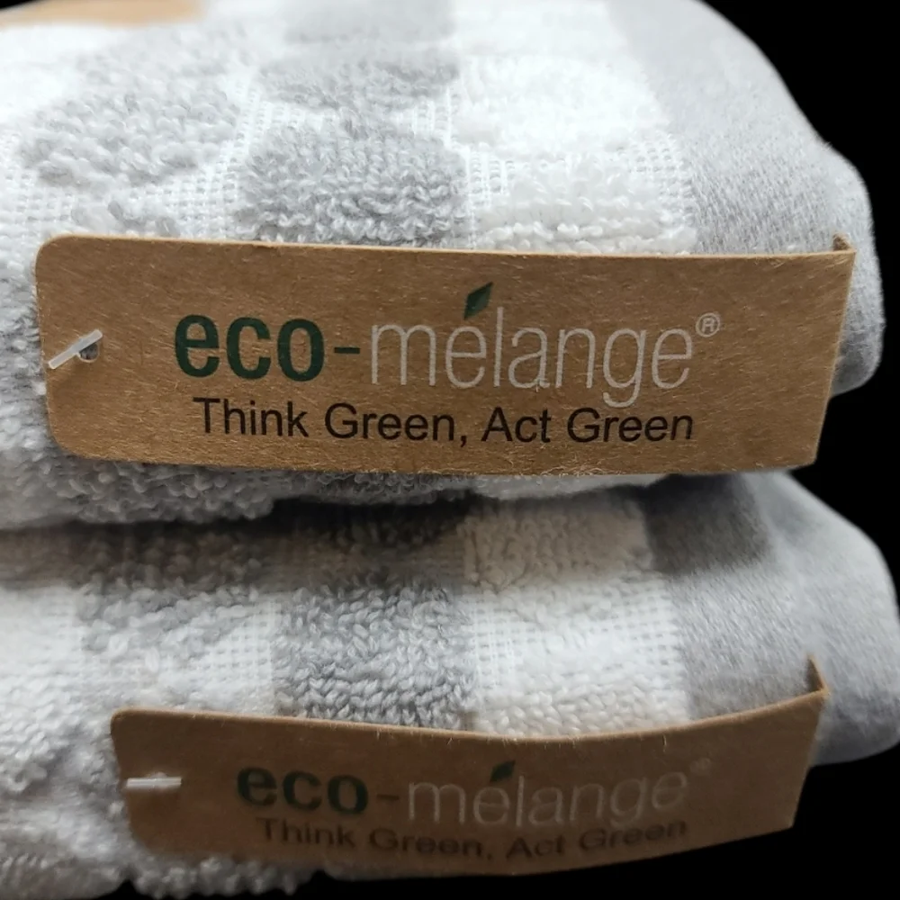 8pc ECO Melange 2 Bath 2 Hand 4 Washcloth Towel Set Gray White Stripe Dot NEW - Picture 6 of 8